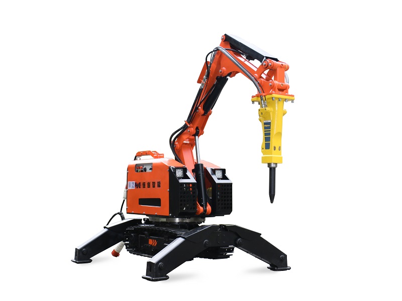 Graphic showing a demolition robot with multiple safety sensors and fail-safe controls.