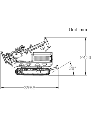 Left side view of soil sampling drill showing angled handle and drill bit