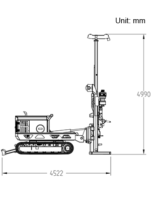 Left side view of soil sampling drill with valve and section joint visible