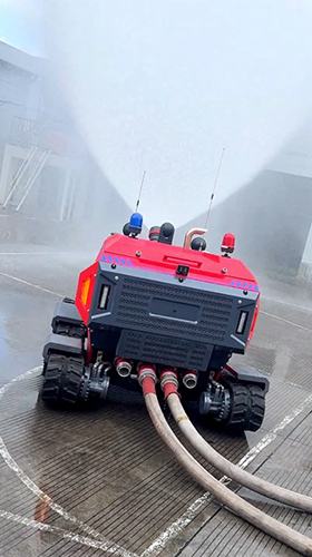 5-Hitech firefighting robot conducting fire drill