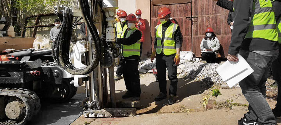 Direct push soil sampling using a drill rod attached to a drill rig