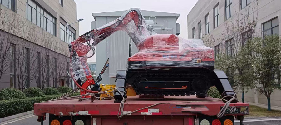 Workers loading the HCR120C Demolition Robot into a shipping container destined for the Philippines.