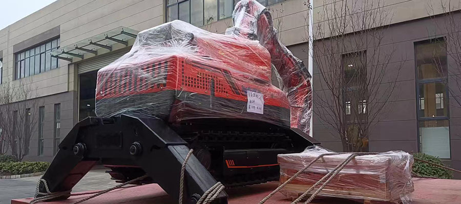 HCR120C Demolition Robot boxes on pallets awaiting loading into a shipping container bound for the Philippines.